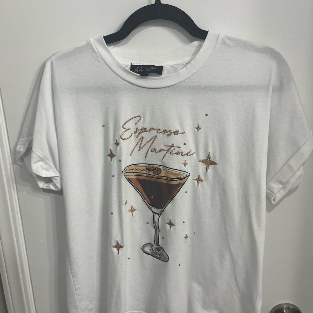 White Graphic Tee with Espresso Martini Design